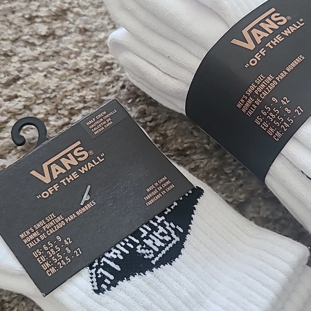 Vans White Crew Socks with Black Accents - Men's